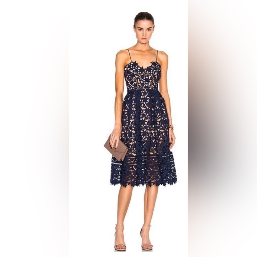 NWT Self Portrait Azaelea Lace Dress Navy Blue sz 00
